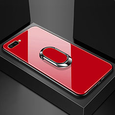 Custodia Silicone Specchio Laterale Cover con Magnetico Anello Supporto A01 per Oppo A5 Rosso