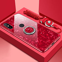 Custodia Silicone Specchio Laterale Cover con Magnetico Anello Supporto A01 per Xiaomi Mi A2 Rosso