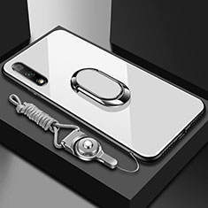 Custodia Silicone Specchio Laterale Cover con Magnetico Anello Supporto per Huawei Enjoy 10 Bianco