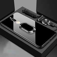 Custodia Silicone Specchio Laterale Cover con Magnetico Anello Supporto per Huawei G10 Nero