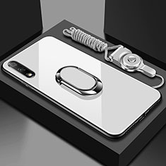 Custodia Silicone Specchio Laterale Cover con Magnetico Anello Supporto per Huawei Honor 9X Bianco