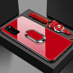 Custodia Silicone Specchio Laterale Cover con Magnetico Anello Supporto per Huawei Honor V30 5G Rosso