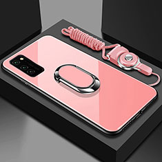 Custodia Silicone Specchio Laterale Cover con Magnetico Anello Supporto per Huawei Honor V30 Pro 5G Oro Rosa