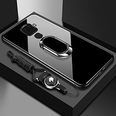 Custodia Silicone Specchio Laterale Cover con Magnetico Anello Supporto per Huawei Mate 30 Lite Nero