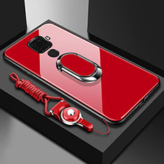 Custodia Silicone Specchio Laterale Cover con Magnetico Anello Supporto per Huawei Mate 30 Lite Rosso
