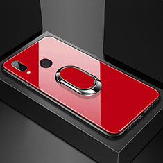 Custodia Silicone Specchio Laterale Cover con Magnetico Anello Supporto per Huawei Nova 3e Rosso
