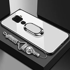 Custodia Silicone Specchio Laterale Cover con Magnetico Anello Supporto per Huawei Nova 5i Pro Bianco