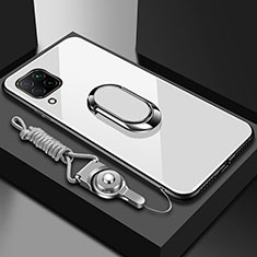 Custodia Silicone Specchio Laterale Cover con Magnetico Anello Supporto per Huawei Nova 6 SE Bianco
