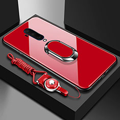 Custodia Silicone Specchio Laterale Cover con Magnetico Anello Supporto per OnePlus 7T Pro 5G Rosso