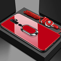 Custodia Silicone Specchio Laterale Cover con Magnetico Anello Supporto per Oppo A11 Rosso
