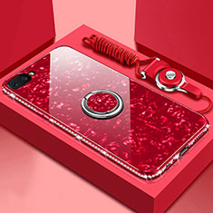 Custodia Silicone Specchio Laterale Cover con Magnetico Anello Supporto per Oppo A12e Rosso