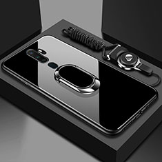 Custodia Silicone Specchio Laterale Cover con Magnetico Anello Supporto per Oppo A9 (2020) Nero