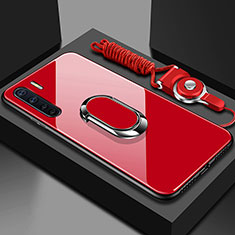 Custodia Silicone Specchio Laterale Cover con Magnetico Anello Supporto per Oppo A91 Rosso