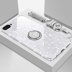 Custodia Silicone Specchio Laterale Cover con Magnetico Anello Supporto per Oppo AX5 Bianco