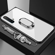 Custodia Silicone Specchio Laterale Cover con Magnetico Anello Supporto per Realme X3 SuperZoom Bianco