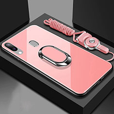 Custodia Silicone Specchio Laterale Cover con Magnetico Anello Supporto per Samsung Galaxy A30 Oro Rosa