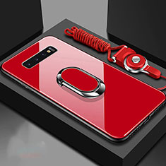 Custodia Silicone Specchio Laterale Cover con Magnetico Anello Supporto per Samsung Galaxy S10 Rosso