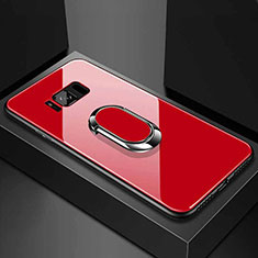Custodia Silicone Specchio Laterale Cover con Magnetico Anello Supporto per Samsung Galaxy S8 Rosso