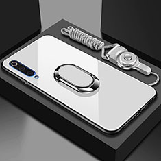 Custodia Silicone Specchio Laterale Cover con Magnetico Anello Supporto per Xiaomi CC9e Bianco