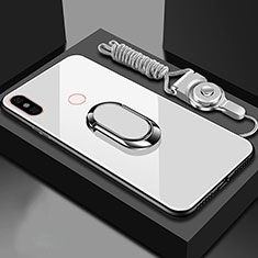 Custodia Silicone Specchio Laterale Cover con Magnetico Anello Supporto per Xiaomi Mi 6X Bianco