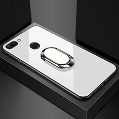 Custodia Silicone Specchio Laterale Cover con Magnetico Anello Supporto per Xiaomi Mi 8 Lite Bianco