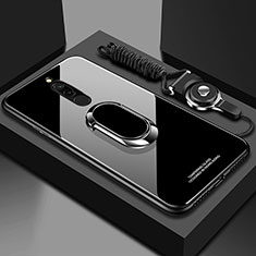 Custodia Silicone Specchio Laterale Cover con Magnetico Anello Supporto per Xiaomi Redmi 8 Nero