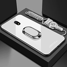 Custodia Silicone Specchio Laterale Cover con Magnetico Anello Supporto per Xiaomi Redmi 8A Bianco