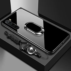 Custodia Silicone Specchio Laterale Cover con Magnetico Anello Supporto per Xiaomi Redmi Note 8 Nero