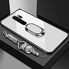 Custodia Silicone Specchio Laterale Cover con Magnetico Anello Supporto per Xiaomi Redmi Note 8 Pro Bianco