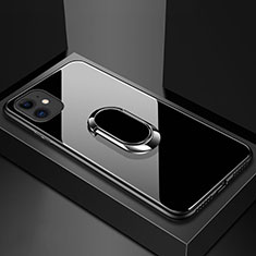 Custodia Silicone Specchio Laterale Cover con Magnetico Anello Supporto T01 per Apple iPhone 11 Nero
