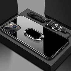 Custodia Silicone Specchio Laterale Cover con Magnetico Anello Supporto T01 per Apple iPhone 11 Pro Max Nero