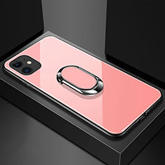 Custodia Silicone Specchio Laterale Cover con Magnetico Anello Supporto T01 per Apple iPhone 11 Rosa