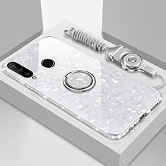Custodia Silicone Specchio Laterale Cover con Magnetico Anello Supporto T01 per Huawei Honor 20E Bianco