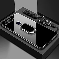 Custodia Silicone Specchio Laterale Cover con Magnetico Anello Supporto T01 per Huawei Honor View 20 Nero