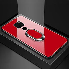 Custodia Silicone Specchio Laterale Cover con Magnetico Anello Supporto T01 per Huawei Mate 20 X 5G Rosso