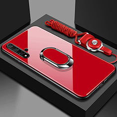 Custodia Silicone Specchio Laterale Cover con Magnetico Anello Supporto T01 per Huawei Nova 5 Rosso