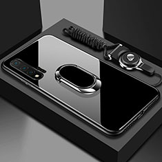 Custodia Silicone Specchio Laterale Cover con Magnetico Anello Supporto T01 per Huawei Nova 6 Nero
