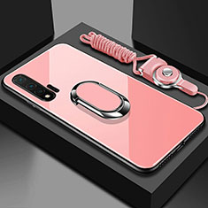 Custodia Silicone Specchio Laterale Cover con Magnetico Anello Supporto T01 per Huawei Nova 6 Rosa