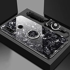 Custodia Silicone Specchio Laterale Cover con Magnetico Anello Supporto T01 per Huawei P30 Lite Nero