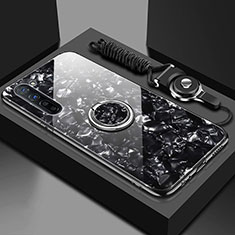Custodia Silicone Specchio Laterale Cover con Magnetico Anello Supporto T01 per Oppo A91 Nero