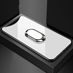 Custodia Silicone Specchio Laterale Cover con Magnetico Anello Supporto T01 per Oppo Find X Bianco