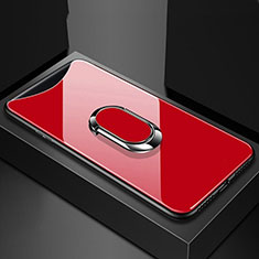 Custodia Silicone Specchio Laterale Cover con Magnetico Anello Supporto T01 per Oppo Find X Rosso