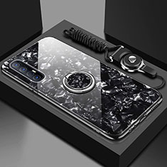 Custodia Silicone Specchio Laterale Cover con Magnetico Anello Supporto T01 per Oppo Find X2 Neo Nero