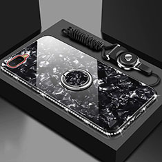 Custodia Silicone Specchio Laterale Cover con Magnetico Anello Supporto T01 per Oppo K1 Nero