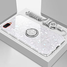 Custodia Silicone Specchio Laterale Cover con Magnetico Anello Supporto T01 per Oppo R17 Neo Bianco