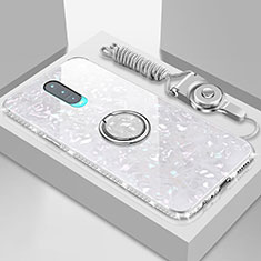Custodia Silicone Specchio Laterale Cover con Magnetico Anello Supporto T01 per Oppo R17 Pro Bianco