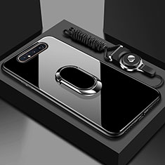 Custodia Silicone Specchio Laterale Cover con Magnetico Anello Supporto T01 per Samsung Galaxy A90 4G Nero