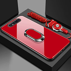 Custodia Silicone Specchio Laterale Cover con Magnetico Anello Supporto T01 per Samsung Galaxy A90 4G Rosso