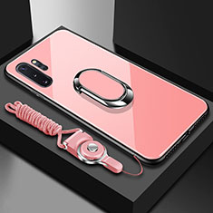 Custodia Silicone Specchio Laterale Cover con Magnetico Anello Supporto T01 per Samsung Galaxy Note 10 Plus Rosa