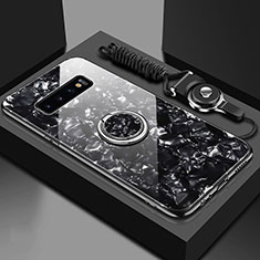 Custodia Silicone Specchio Laterale Cover con Magnetico Anello Supporto T01 per Samsung Galaxy S10 Plus Nero